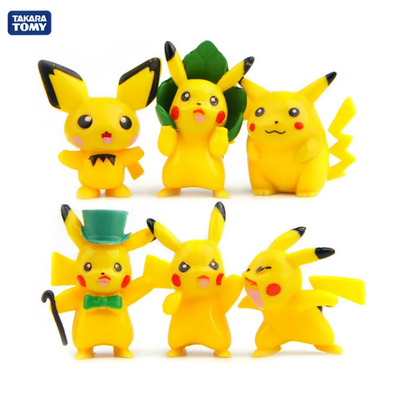 

Takara Tomy 6pcs/set Genuine Cartoon 4th generation Pocket Elf Pikachu Handmade DIY Landscape action figure toys for children
