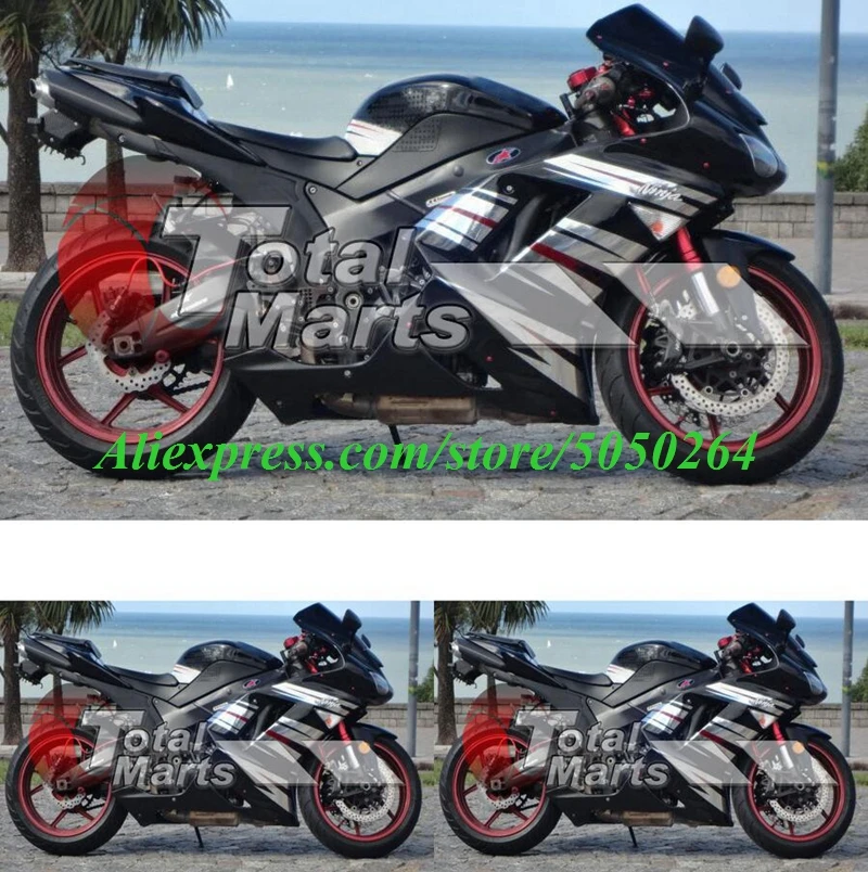 

4Gifts New ABS bike Fairings Kit Fit for kawasaki Ninja ZX6R 636 2007 2008 07 08 6R ZX-6R Bodywork set black silver