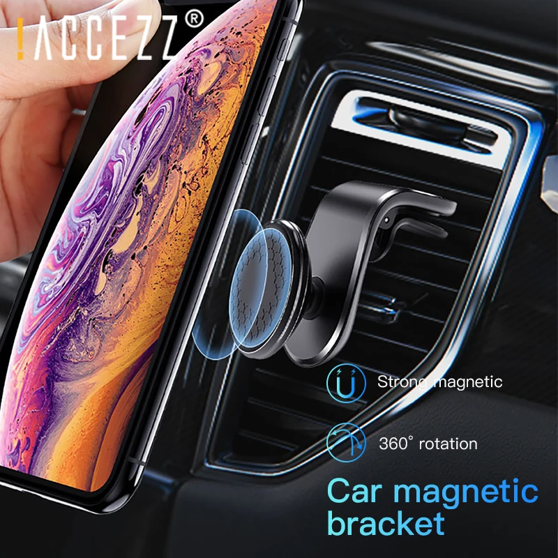 

!ACCEZZ Car Holder Magnetic Bracket For IPhone X Samsung S7 Xiaomi Air Outlet Curved Section Rotated Support Mobile Phone Stand