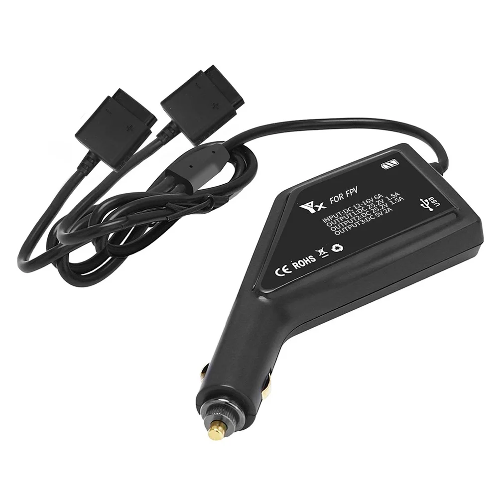 

Умное автомобильное зарядное устройство с двумя аккумуляторами для DJI FPV и USB-портом
