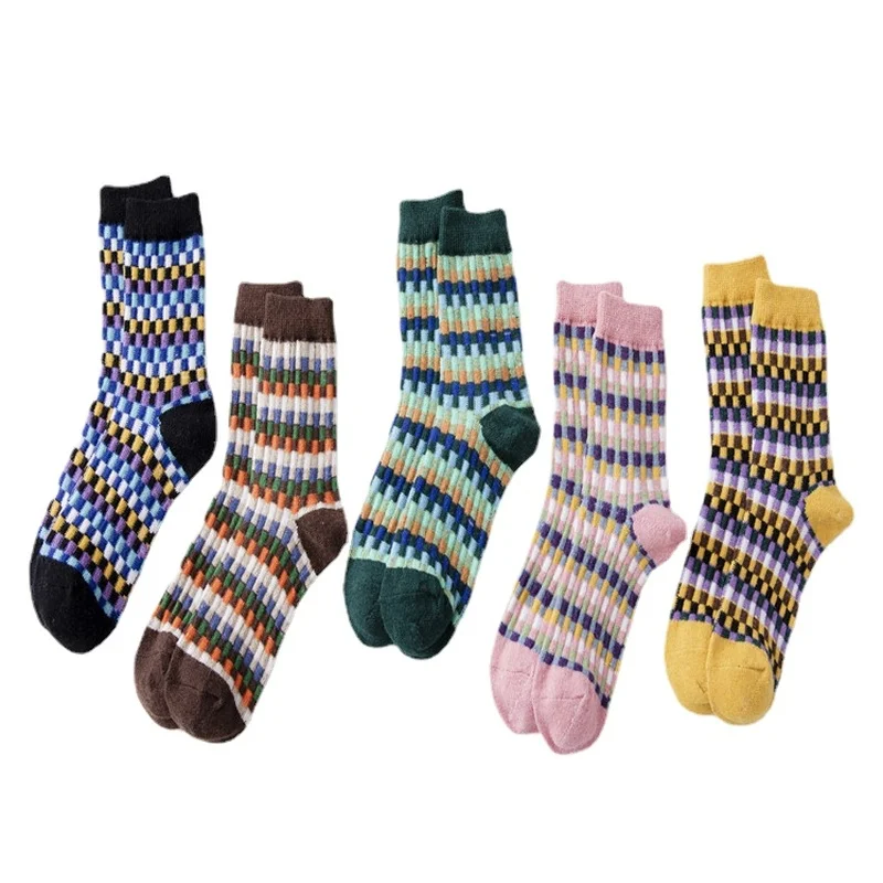 Cute Socks Girls Color Plaid Family Style In The Tube Cotton Fashion Collocation Warm