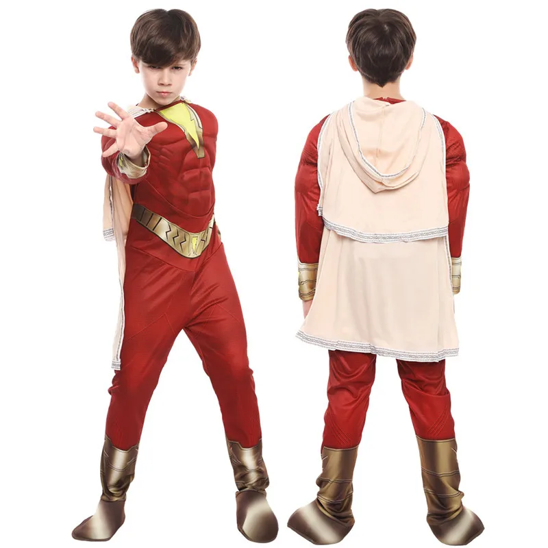 Cloak bodysuit Детский костюм Shazam на Хэллоуин с накидкой, костюм Billy Batson, боди, Comic Con, Детский комбинезон Shazam для мальчиков, вечерние комбинезоны, униформа - Цвет: Cloak bodysuit