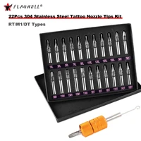 22pcs mixed stainless steel assorted tattoo nozzle tips set dtrt ft tattoo machine gun needles grip tool kits body art supply