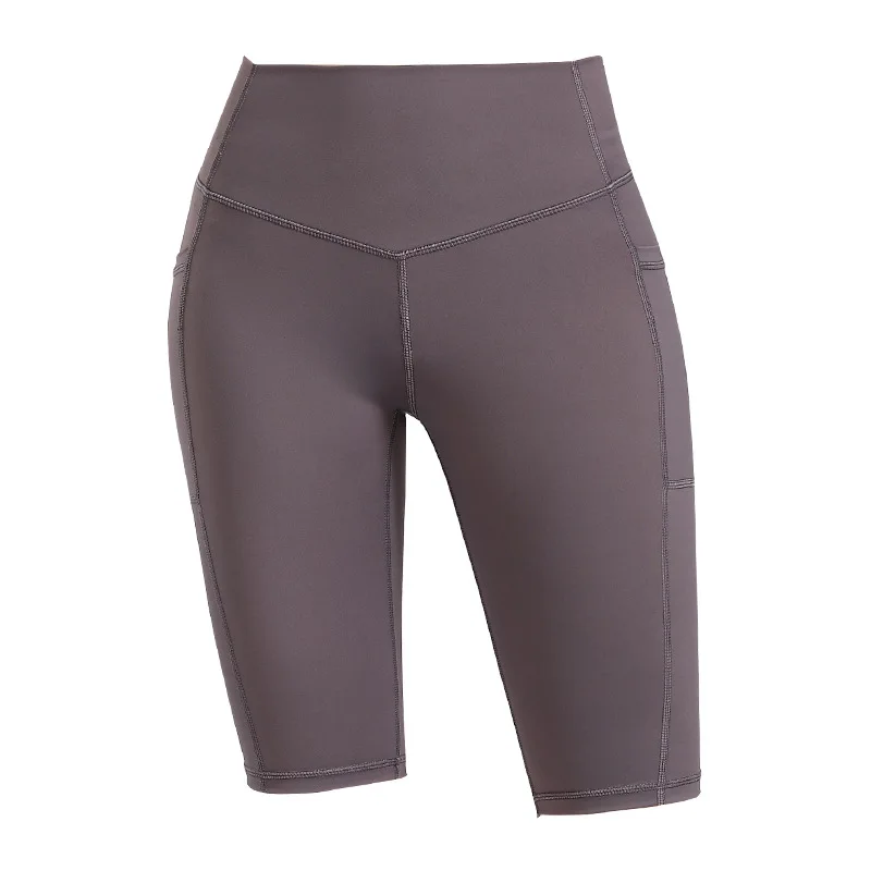 

High-waisted Yoga Leggings Breathable Pocket Five-point Nylon Tight Fitness Sports Shorts Women Leggings with Pockets