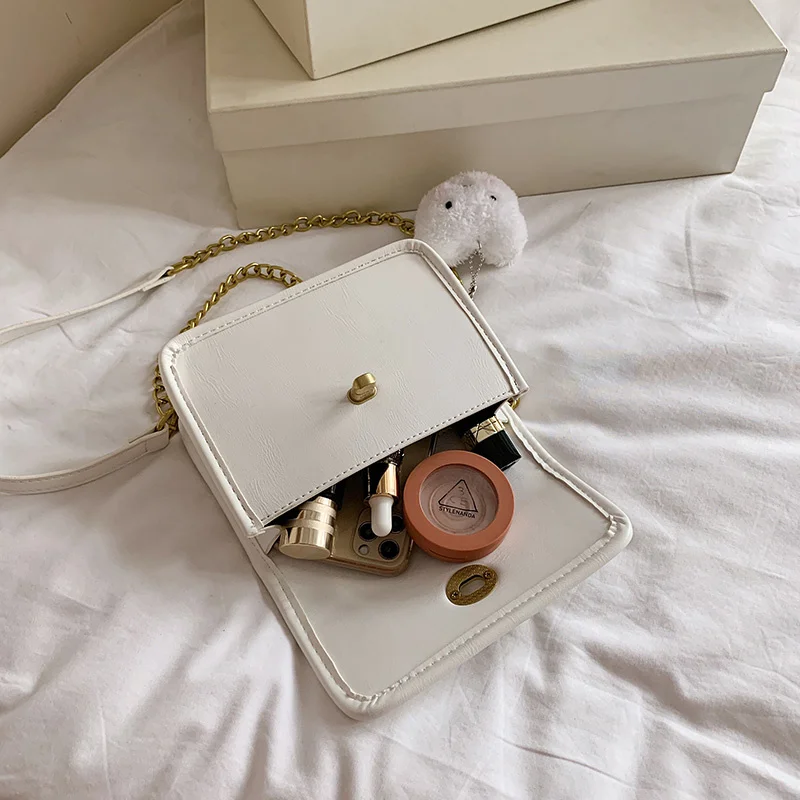 

Small Flap Chain Crossbody Bags for Women 2021 High Quality Pu Leather Messenger Handbag Female Vintage Solid Color Shoulder Bag