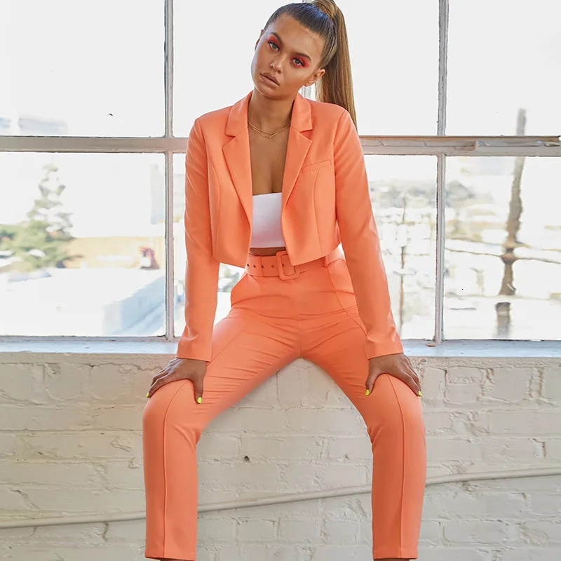 Yissang Two Piece Set Tops And Pants Summer Green Turn-down Collar Cropped Tops And Sashes Pockets Pants Sexy Women Set