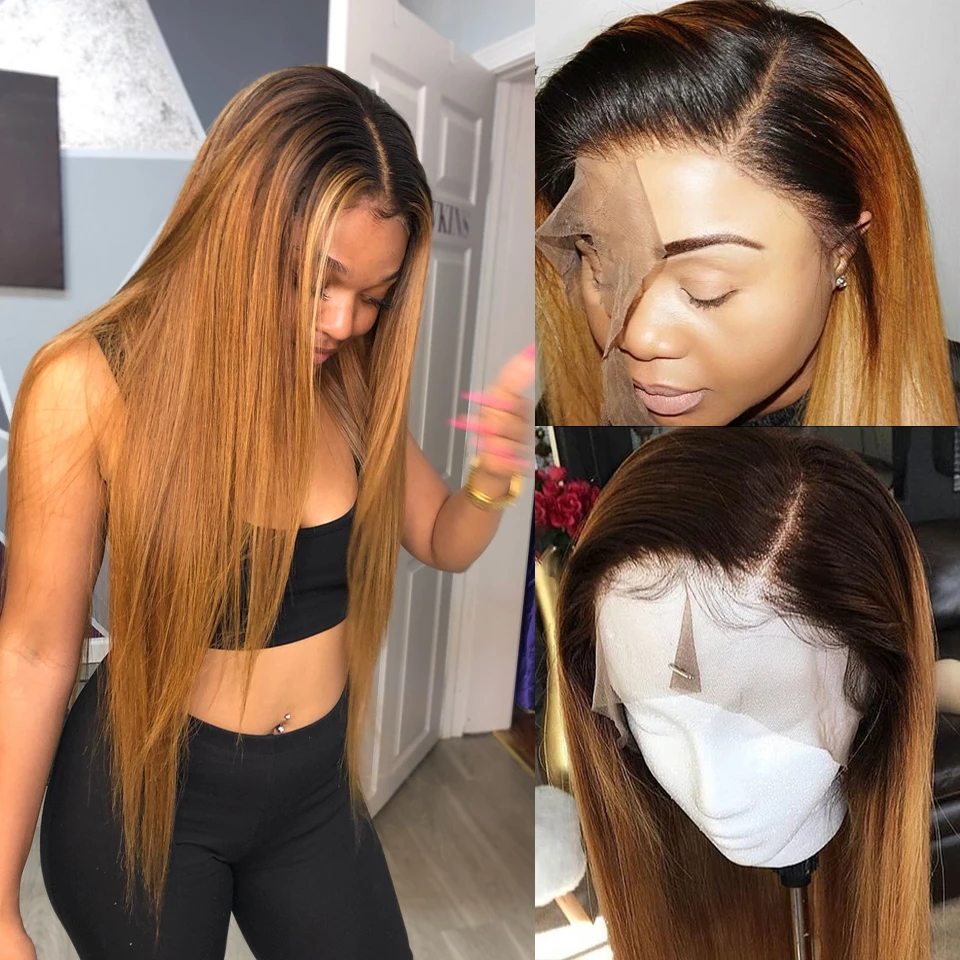 Плотность 150 медово коричневый цветной парик Омбре на сетке спереди прямой