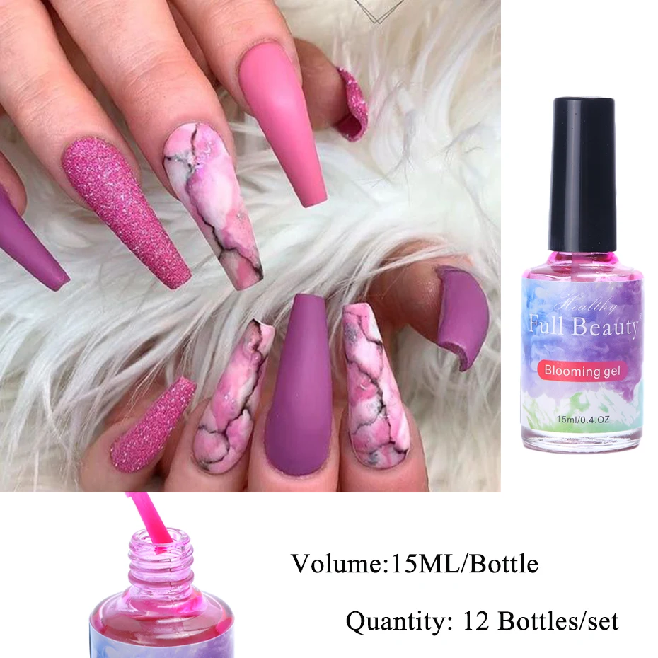 

new12 Bottle Watercolor Ink Nail Polish Blooming Flower Smoke Effect Gel Smudge Bubble Varnish Manicure Decoration Tools