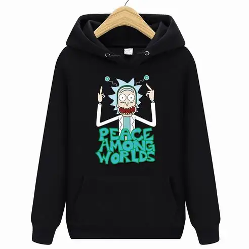 Мужская модная толстовка с капюшоном Rick and marty, новинка, повседневные мужские толстовки с капюшоном, толстовки с принтом, толстовки с капюшоном Rick marty - Цвет: Черный