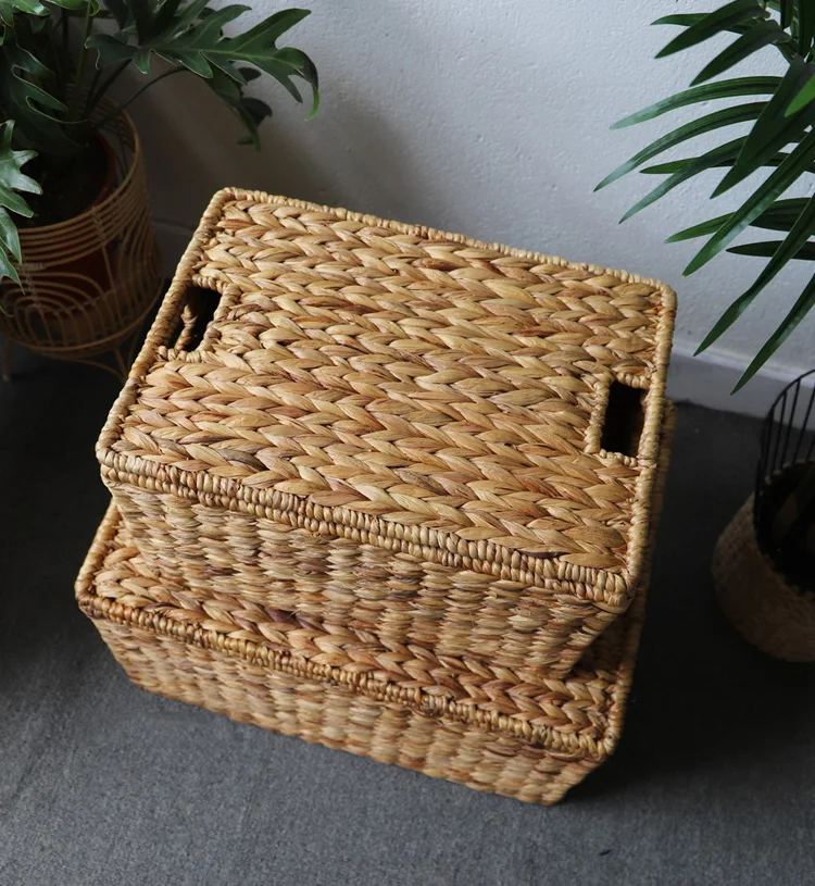 Корзина для хранения с крышкой из натуральной травы ручной работы|Коробки и