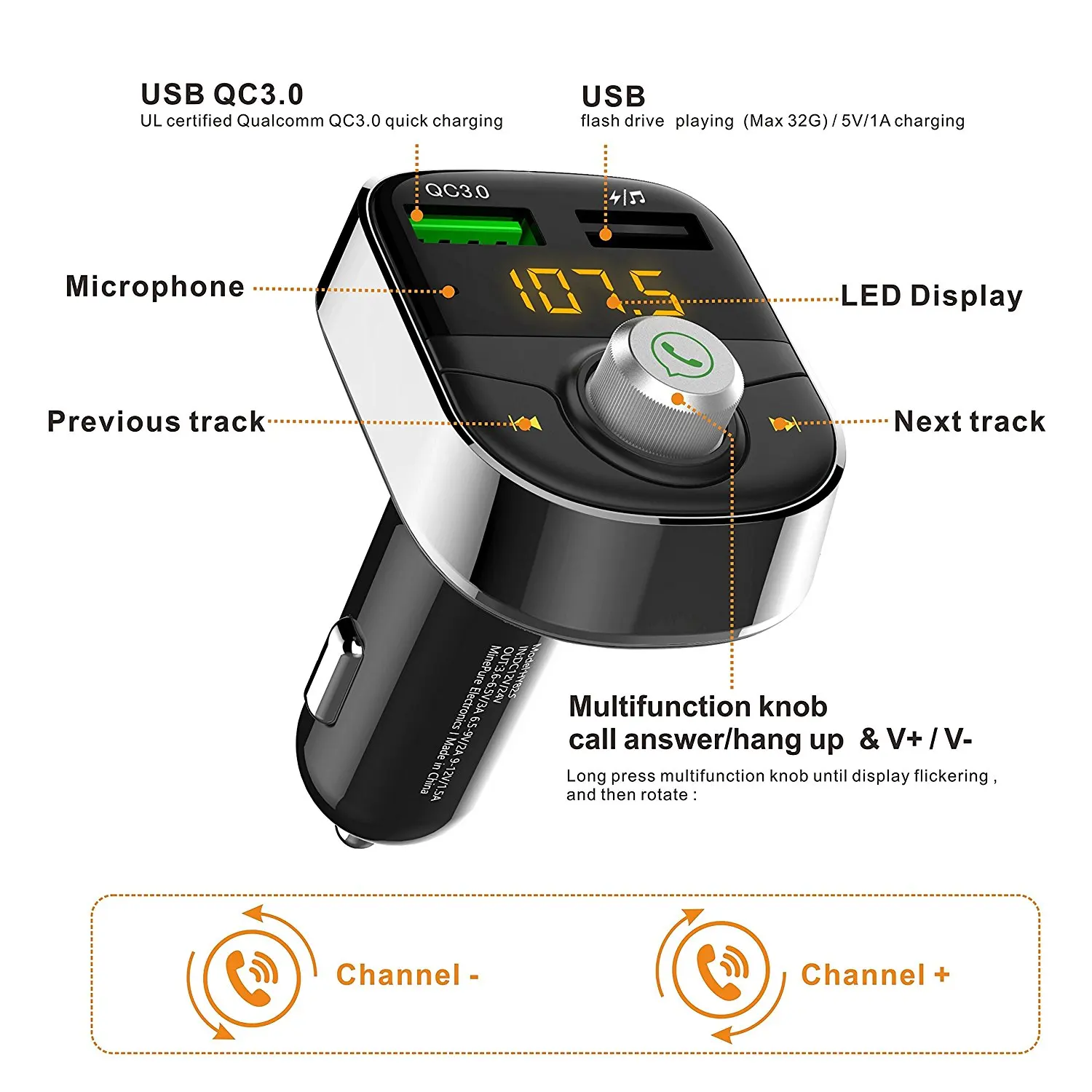 Автомобильное зарядное устройство Quick Charge 3 0 USB беспроводной Bluetooth FM-передатчик