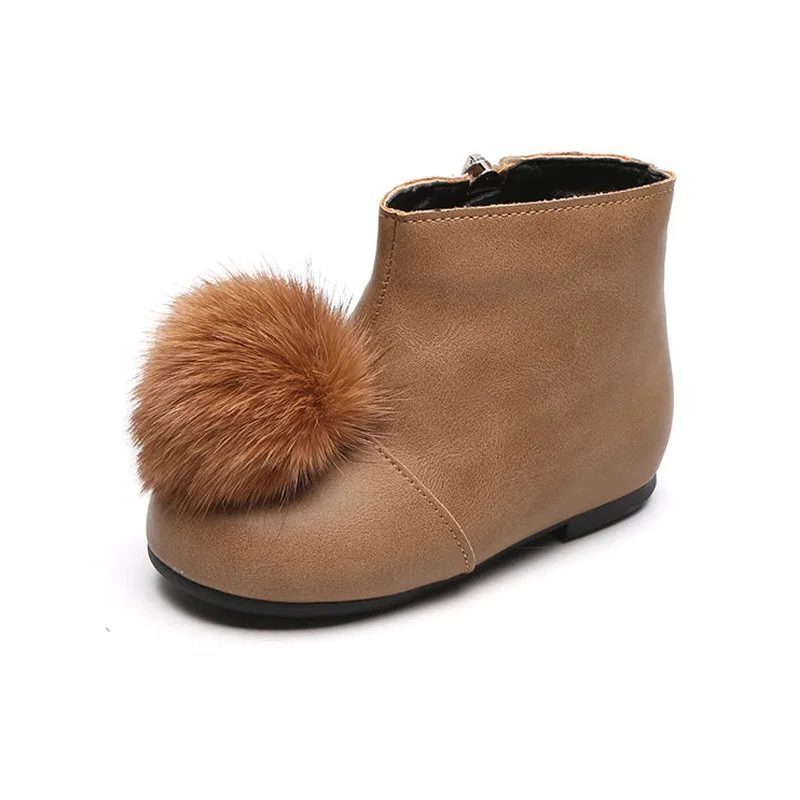 

COZULMA Baby Kids Girls Fashion Fur Ball Boots for Children Autumn Solid Color Suede Ankle Boots Shoes Size 21-30