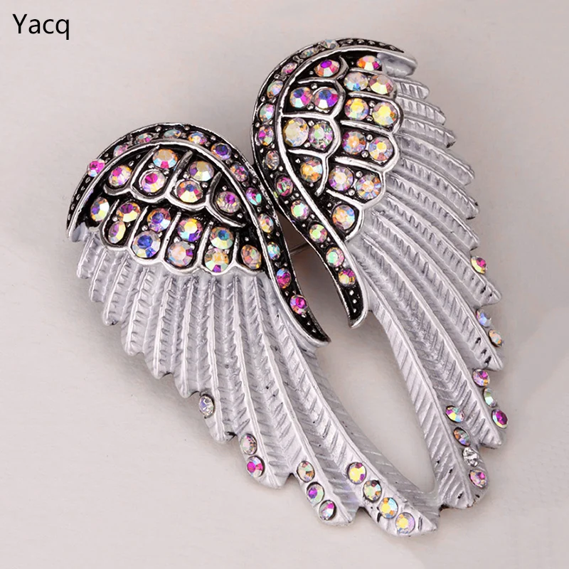 

YACQ Angel Wings Brooch Pin Pendant Women Biker Jewelry Gifts for Mom Her Wife Girlfriend W Crystal Wholesale Dropshipping BD03