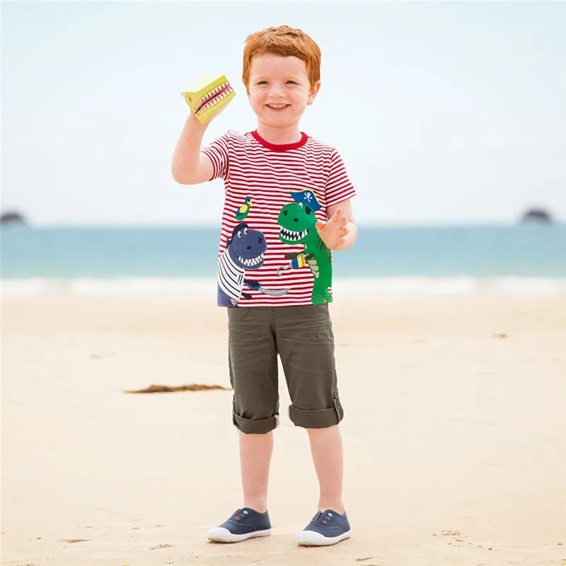 Jumping meters Summer Boys girls T shirts dinosaurs cotton baby boys tees tops stripe o-neck kids short sleeve t | Мать и ребенок