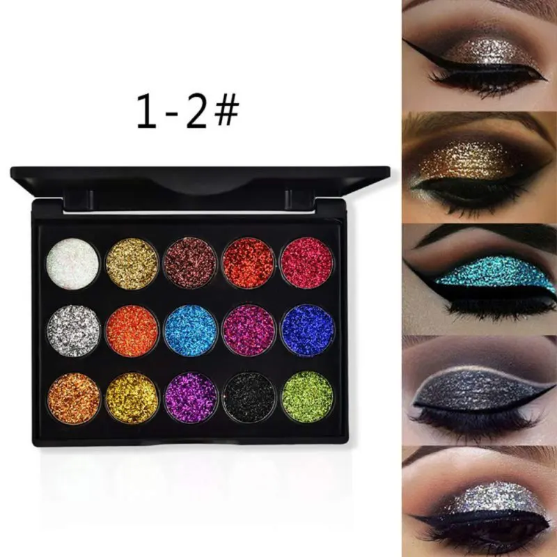 Halloween Party Eyeshadow Pallete 15 Colors Diamond Sequin Long-lasting Waterproof Glitter Eye Makeup Pallete* |