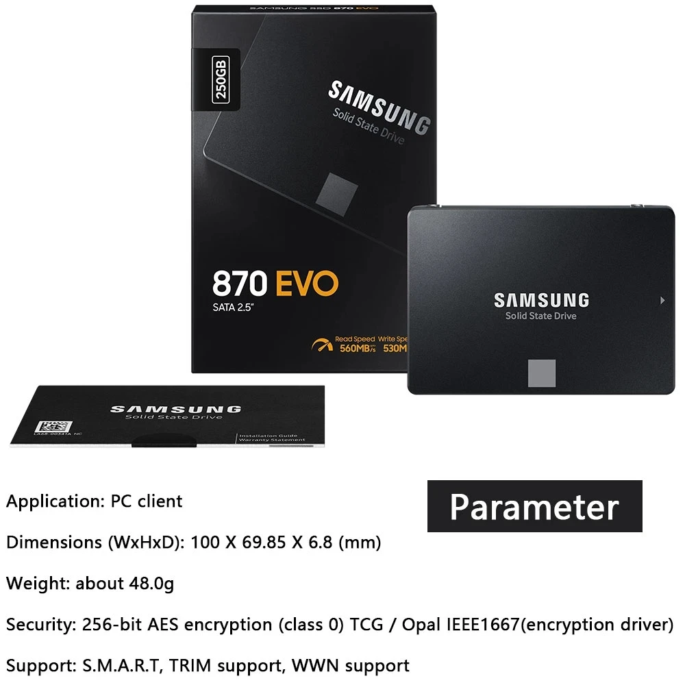 Твердотельный накопитель SAMSUNG SSD 870 EVO 1T внутренний жесткий диск HDD SATA 3 2 5 250 ГБ 500 ТБ