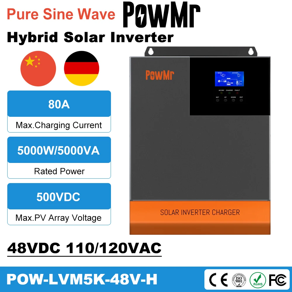 

All-In-One 5000W Pure Sine Wave Hybrid Solar Inverter 80A MPPT Charging Current 500VDCMax Input Voltage Solar Charger Controller