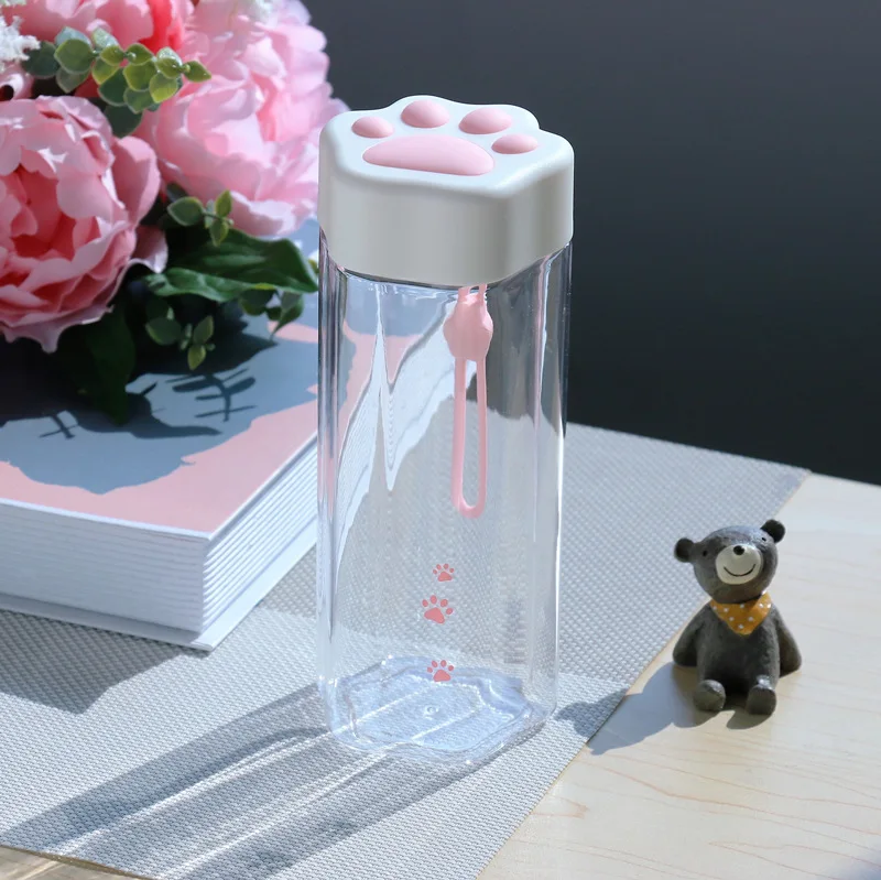 

Simple Trendy Cat Paw Water Bottle Creative Cute Transparent Plastic Milk Drink Coffee Cup Portable Plastic Anti Fall Cups