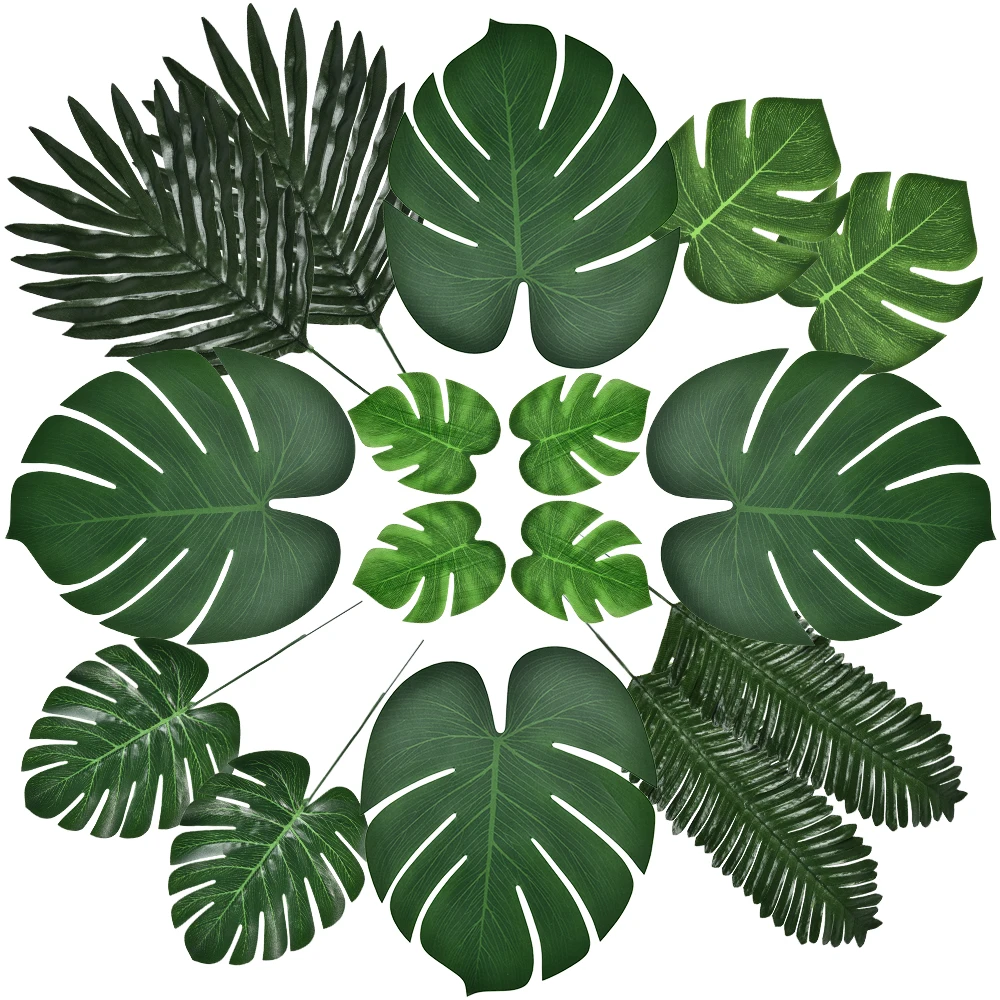 

60pcs Hawaii Simulation Leaf Fake Palm Tree Leaf Tropical Party Decoration Artificial Ivy Green Leaf DIY Holiday Home Decoration