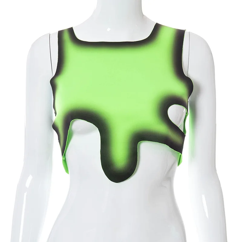 

Grunge Punk Aesthetics Hollow Out Green Crop Tops Y2K Streetwear Harajuku Irregular Hem Sleeveless Tanks E-girl Outfits