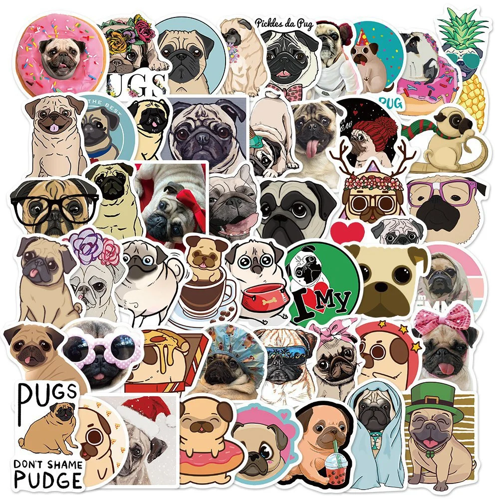 

10/30/50PCS Cute Pug Pug Graffiti Stickers Mobile Phone Laptop Refrigerator Decoration Stickers Waterproof Custom Wholesale