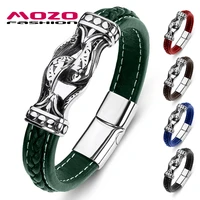 new men bracelet genuine leather stainless steel charm women punk fashion jewelry bangles gifts green