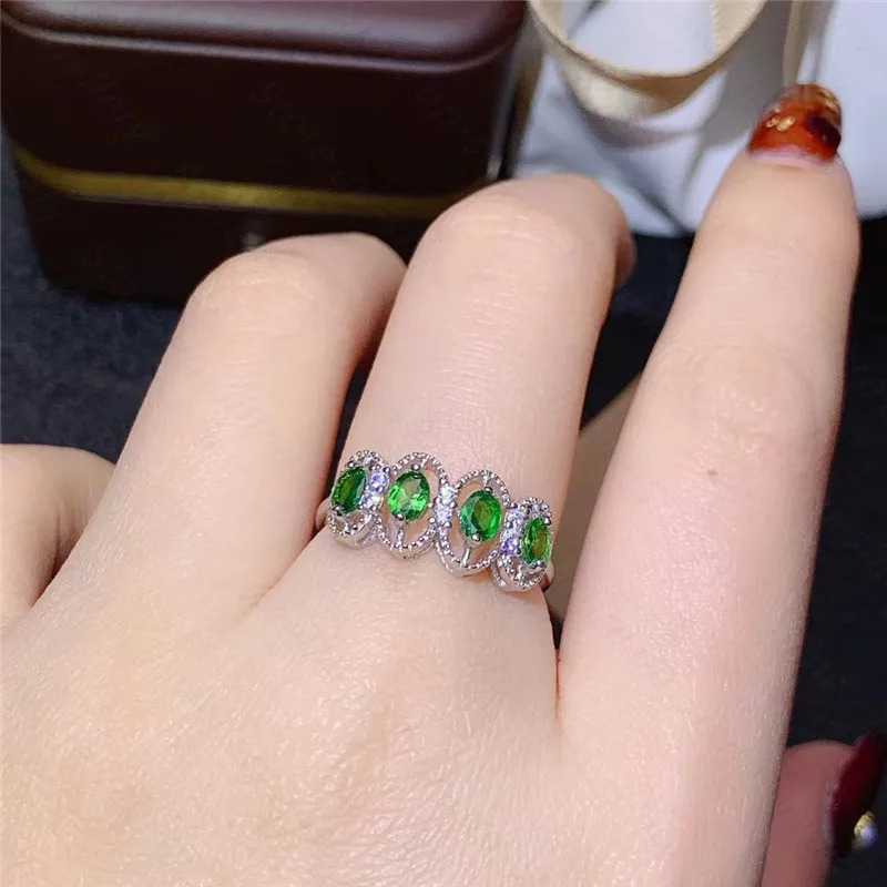 Натуральный кольцо с цаворитом 925 серебро Для женщин свежий простой и