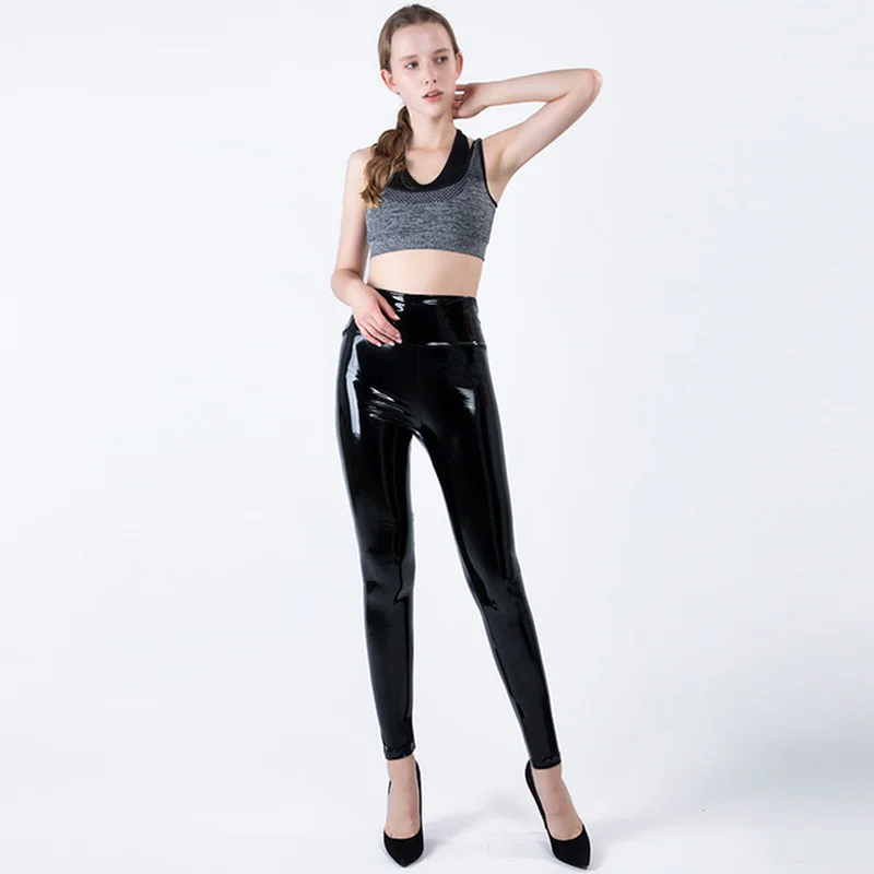 Leather Bright Leggings Women Nightclub Sexy PU High Waist Slim Pants Casual Women Leggings High Elasticity Leather Trousers