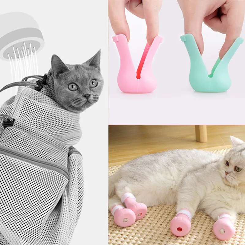 

4Pcs Anti-Biting Bath Washing Cat Claw Cover Cut Nails Foot Cover Pet Paw Protector For Anti-Scratch Cat Shoes Boots Adjustable