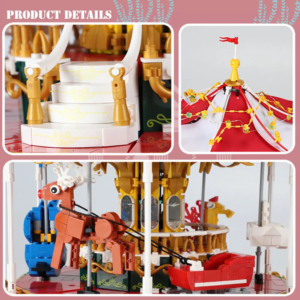 

BZDA City Creator Amusement Park Carousel Building Blocks USB Interface LED Carousel Model Brick Girl Friend Children Gift Toys