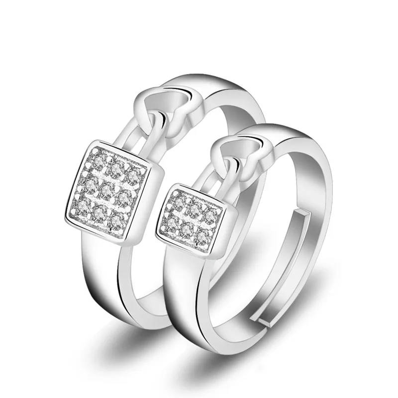 

Fashion open couple ring female zircon love lock wedding ring accessories hot sale