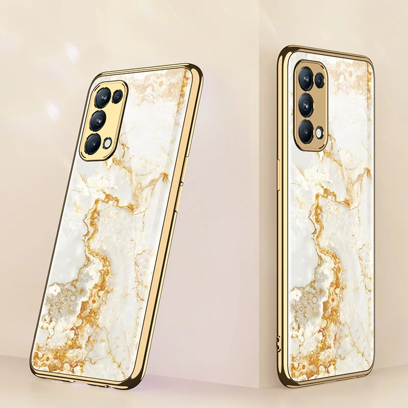 

Plating Marble Glass Case For OPPO Reno 5 Cover Soft TPU Frame Hard Glass Back Cover For OPPO Reno5 5G