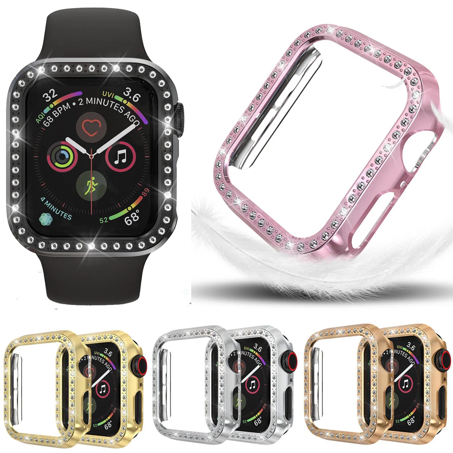 Hard PC Watch Case For Apple Series 4 Diamond Protective Cover 40mm 44mm Bumper | Наручные часы