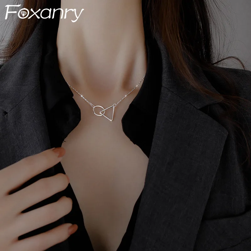 

Foxanry Minimalist Silver Color Trendy Necklace for Women Creative Hollow Geometric Pendant Elegant Party Jewelry Gifts