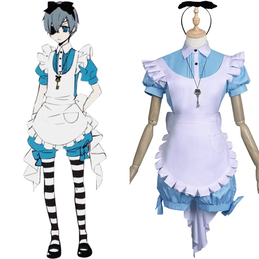 

Black Butler Cosplay Ciel Phantomhive Costume Maid Apron Dress Uniform Outfit Carnival Suit