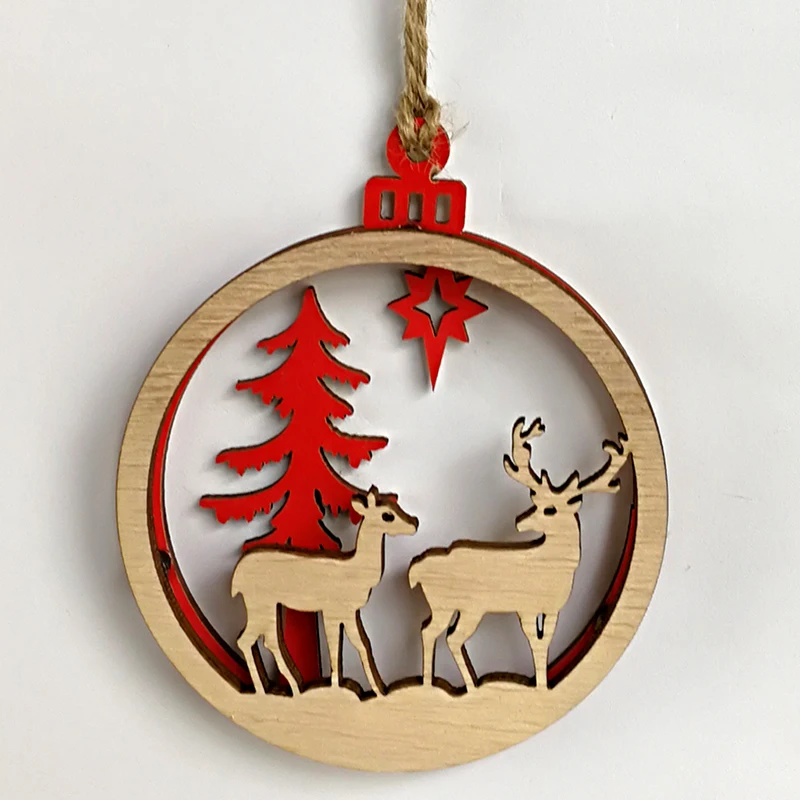 3 шт./компл. деревянные рождественские 3D маленькие Подвески Олень Рождественское