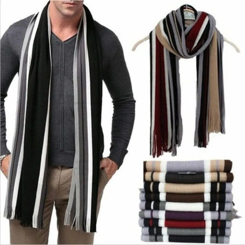 

Men Women Cashmere Shawl Warm Scarf Fringe Striped Tassel Wrap Scarves Casual AU