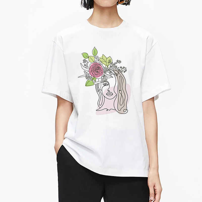 

Flower Girl Print Pattern Graphic T Shirts Beautiful Aestheticism Kawaii Clothing Women Harajuku Retro T Shirt Cure Tops