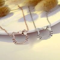 korean version of pearl zircon pendant kitty cat female necklace