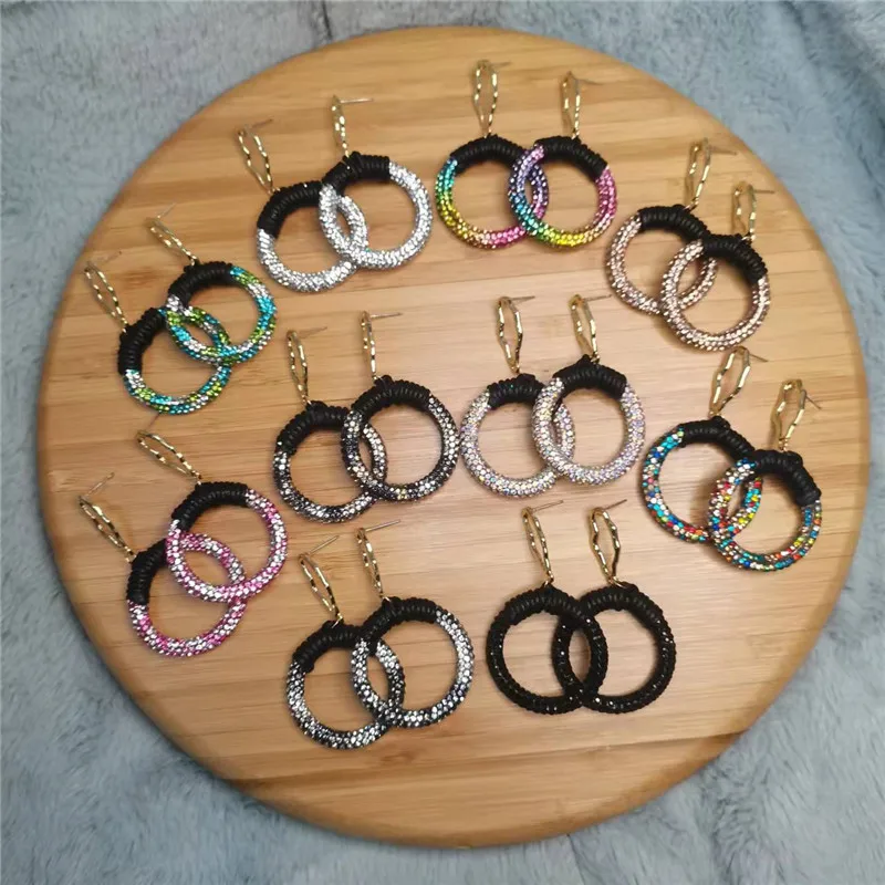 

New Arrival Bling Bling Colorful Crystal Full Rhinestone Circle Dangle Earrings For Women Party Jewelry Fashion Earrings