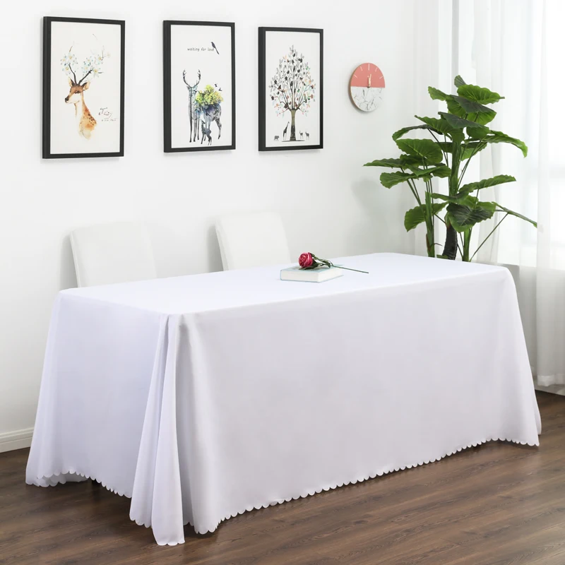 สี่เหลี่ยมผืนผ้าตารางการรับประทานอาหารตกแต่งสีขาวตกแต่งผ้าปูโต๊ะตารางผ้าสำหรับโรงแรมว...