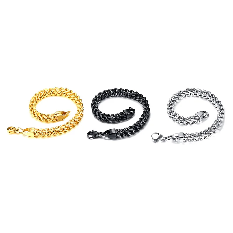 2019 New Stylish Hip Hop Fashion Silver/Black/gold color Rhombic Stainless Steel Link Chain Bracelet For male Jewelry gift | Украшения и