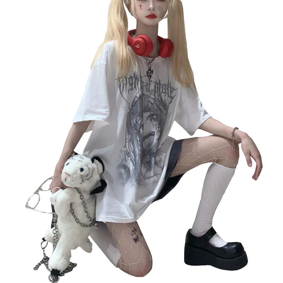 

Summer Oolong Cartoon Leisure Street Dress Gothic Hip Hop Alphabet Print Short Sleeve Size Women's Clothing 2021 NEW