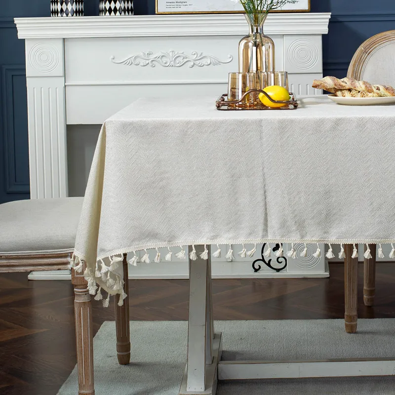 

Cotton Linen Tassel Tablecloth Countryside Rectangular Table Cover Cloth Stripe Anti-stainTablecloth HomeTextile Decor
