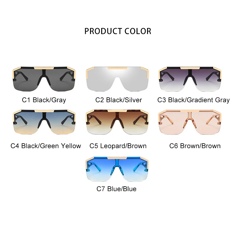 

ROYAL GIRL Fashion Oversized Square Sunglasses Men Women Vintage Metal Semi-Rimless One Lens Sun Glasses UV400 ss954