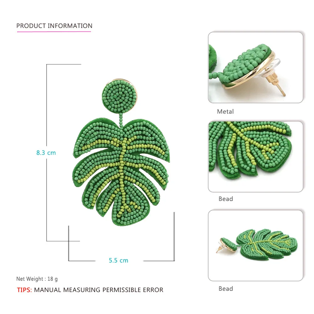 

fashion jewelery European Style Seed Beads Feather dangle Earing For Women 2020 Handmade New plant large drop Statement Earrings