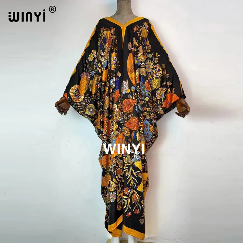 Traditional Printed Rayon WINYI maxi dress Summer African Women's Abaya Robe Long dresses for beach Bohemian v-neck dress