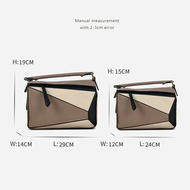 

2021 spring stitching geometric soft leather big bag high-quality leather handbags single shoulder messenger pillow bag