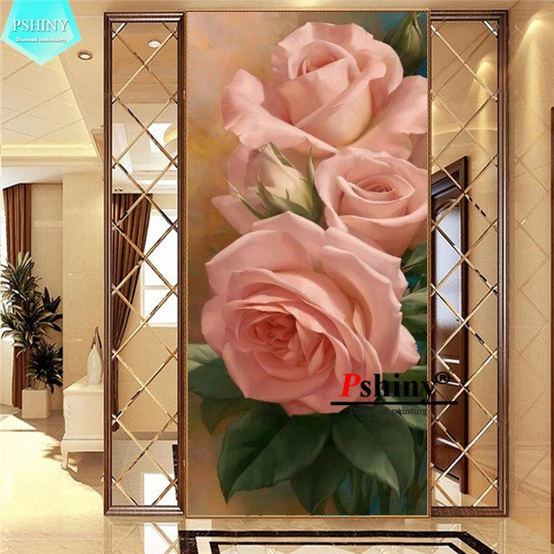 

PSHINY 5D DIY Diamond Embroidery Sale Pink Roses Flowers Full Drill Square Rhinestones Pictures Diamond Painting New Arrivals