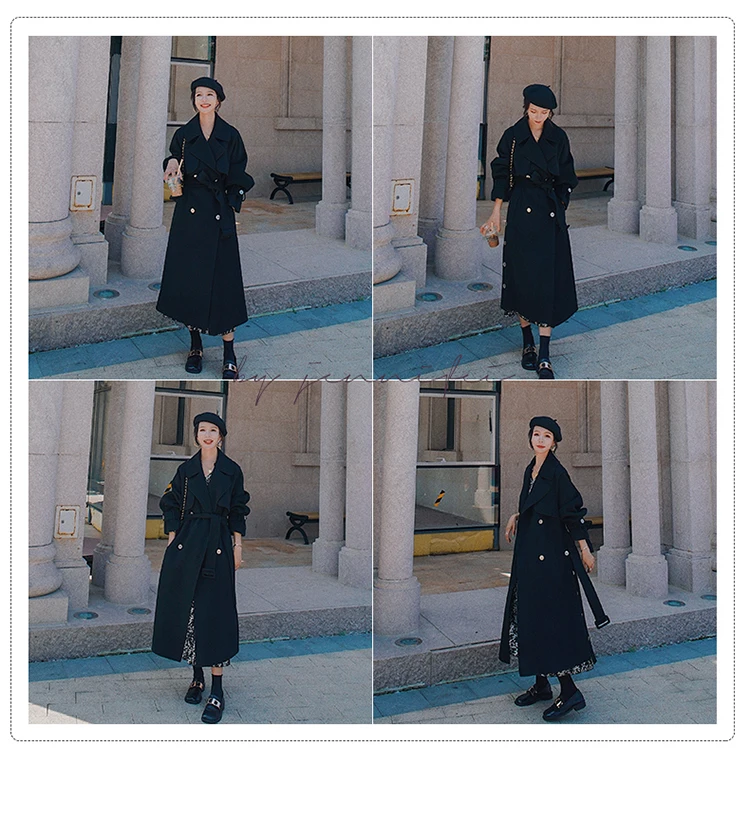 

Black Hepburn tweed coat women's middle long 2021 autumn and winter new knee temperament popular tweed coat